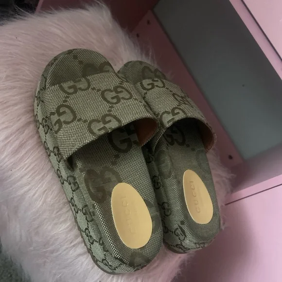 Gucci | Shoes | Gucci Brown And Tan Sandals With Iconic Gg 